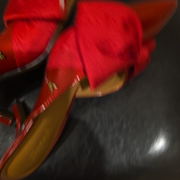 J Red Eleonna Red Patent Leather Bow Mule Heels - Picture 13 of 16